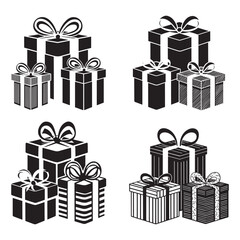 Gift box silhouette vector set black color illustration in white background