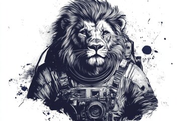 Male astronaut in a space suit illustrated as a lion perfect for tattoos t shirts emblems badge designs logo patches and children s clothing posters