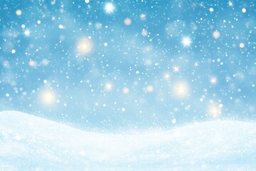 Charming winter backdrop featuring gentle snowfall and twinkling stars on a light blue canvas Ideal for creating a whimsical holiday atmosphere Wide 2D cartoon style illustration
