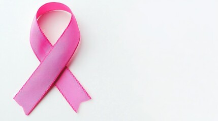 Pink ribbon for cancer awareness isolated on white background