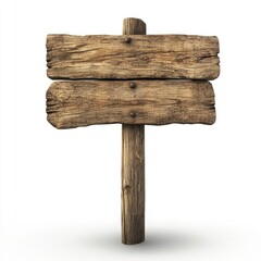 Rustic wooden signpost with two blank boards for adding text or images.