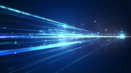 Vector Abstract, science, futuristic, energy technology concept. Digital image of light rays, stripes lines with blue light, speed and motion blur over dark blue background. 