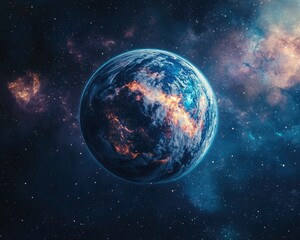 Obraz premium Whimsical cartoon style planet in outer space created with 3D rendering techniques Digital artwork