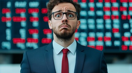 Worried Businessman Looking at Stock Market Data