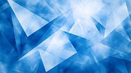 Obraz premium modern abstract blue background design with layers of textured white transparent material in triangle diamond and squares shapes in random geometric pattern.