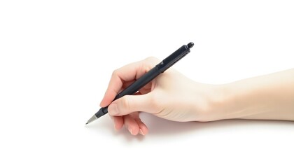 Right hand holding a pen writing isolated on a white background