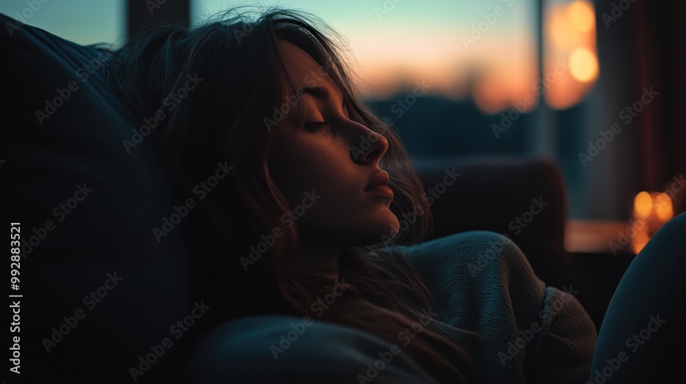 Canvas Prints A serene moment of a woman resting, bathed in soft evening light.