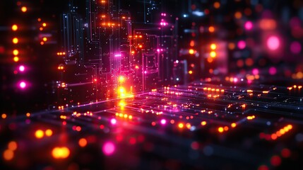 Obraz premium A modern IT roadmap illustration generated by AI, highlighting networking and big data processes in a technology-driven landscape.