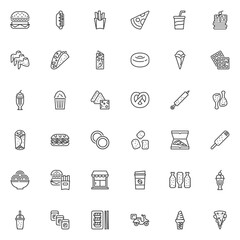 Fast food menu line icons set