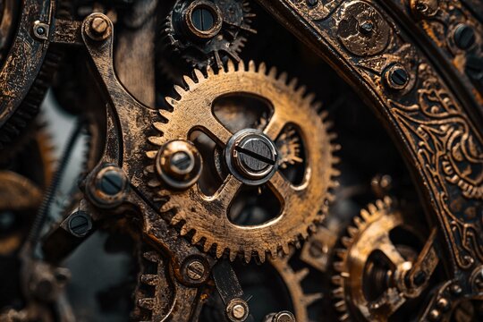 An intricate array of meticulously crafted gears in a vintage timepiece highlights the artistry of clockmaking and precision.
