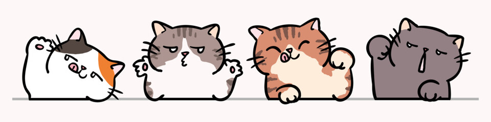 Vector Illustration of Funny Cartoon Cat Head Characters on Isolated Background