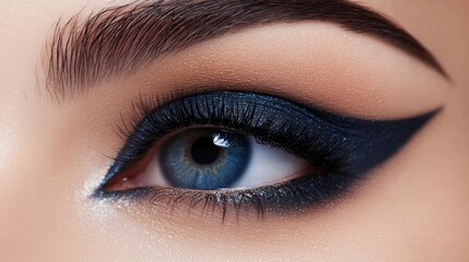 Obraz premium Close up of a woman s eye featuring striking lashes bold eyeliner and expertly applied makeup