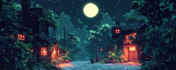 Fototapeta premium A pixelated dreamscape featuring game art and lo-fi ambiences, evoking nostalgia for retro video games. ,