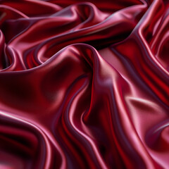 Fototapeta premium Red satin cloth, fabric drapes softly creating elegant background. Generative AI
