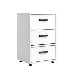 Modern white drawer cabinet with three storage compartments, Transparent Background