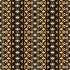 Seamless monochrome ethnic ikat pattern. Mustard, brown background.