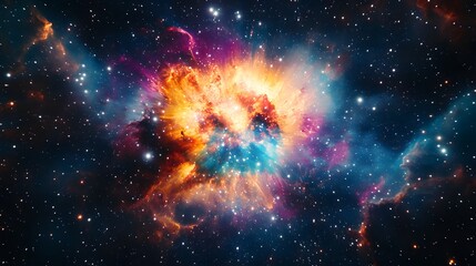 A vibrant nebula with swirling colors in a dark starry sky