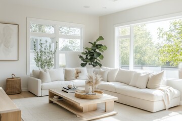 Fototapeta premium Inviting living space with large windows and natural light