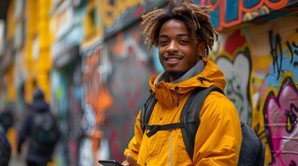 Obraz premium afro american man with mobile phone on the street