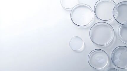 Glass Petri Dishes Scattered on a White Surface