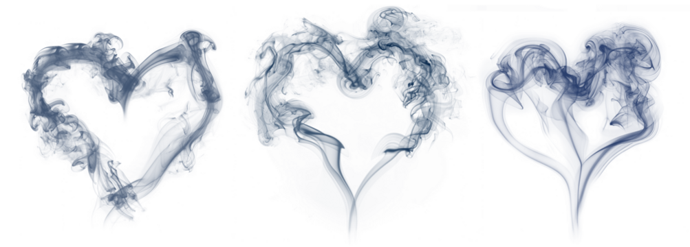 Set of blue smokes forming heart shapes, cut out - Powered by Adobe