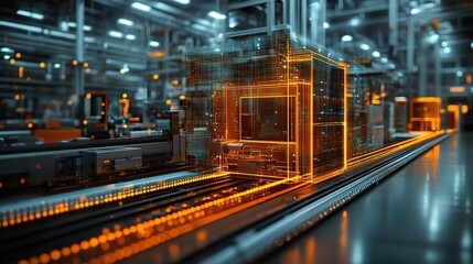 Obraz premium A smart factory scene with automated machines and augmented reality technology represents the future of industrial automation.