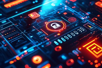 Obraz premium Electronic screens featuring password requests and security symbols that emphasize digital safety and online protection.