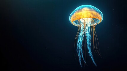 Glowing jellyfish in deep blue ocean, illuminating their surroundings, underwater glowtime, captivating and surreal marine life