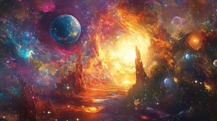 Fototapeta premium Celestial Flow and Dreamlike Journeys An Exploration of Cosmic Pathways