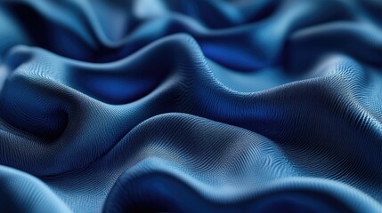 3D render of an abstract background featuring a textured textile ruffle showcasing a close up of blue fabric in a wavy stylish design