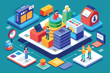 A detailed isometric illustration features various elements focused on personal data management and analysis, Customizable isometric illustration of personal data.