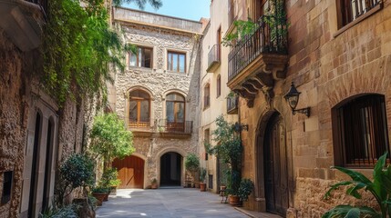 Fototapeta premium Chic vacation apartment in an old-world city with traditional architecture and modern amenities