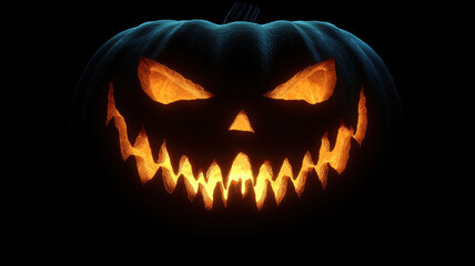 Fototapeta premium Scary Jack-o'-Lantern Face Glowing in the Dark