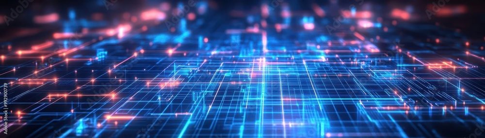 Poster a holographic city planning system with glowing gridlines and futuristic architecture models, scifi,