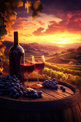 Glass of red wine with vineyard view