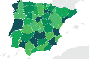 Spain map vector, Abstract design vector illustration Eps 10 green color.High Detailed on white background.