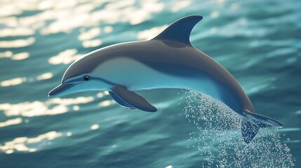 Fototapeta premium A dolphin leaps gracefully above the water's surface, showcasing its playful nature.