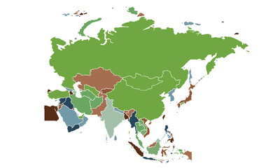 Asia map modern colors vector, isolated on white background.Travel worldwide, map silhouette, backdrop, earth geography, political,reports,city, infographic, political, concept, outline.