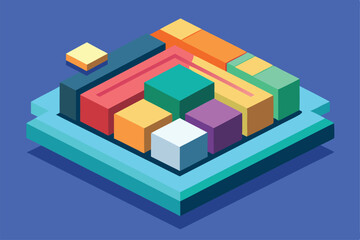 Obraz premium A vibrant isometric illustration palette features colorful geometric shapes for creative designs, Customizable isometric illustration palette.