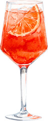 Watercolor vector Aperol spritz illustration. Alcohol long drink clipart. Glass of cocktail. Club shake beverage hand drawn illustration. Stock print.