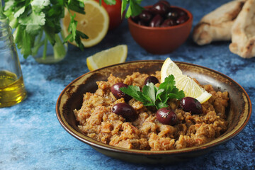 A plate with traditional Moroccan salad zaalouk