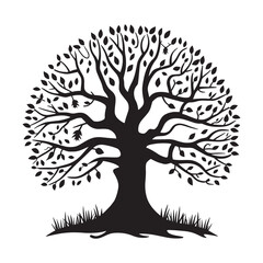 Halloween leafless tree silhouette vector illustration in white background
