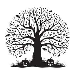 Halloween leafless tree silhouette vector illustration in white background