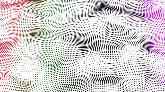 Multicolor digital dot background animation. Dot pattern with halftone effect. Abstract dots wave on white background. Digital technology connection and innovation concept