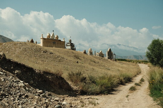 mountainous view of a muslim cemetery set in nature's splendor