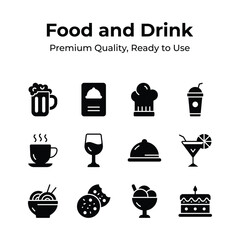 This icon set offers a complete selection for any food and drink project