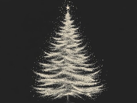 2408 44.A beautifully hand-drawn Christmas tree made entirely of tiny white dots, evoking the appearance of snow-covered branches. The delicate design is both simple and elegant, creating a festive,