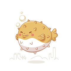 Seahorse & Puffer Fish Illustration