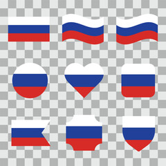 Set of Russia flag on a transparent background. Vector illustration