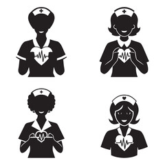 Nurse silhouette vector set illustration in white background